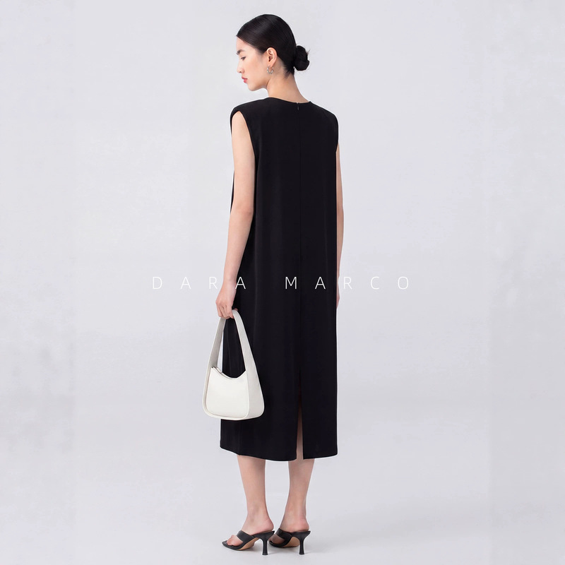 The R*W Brand 26S New Style Mid-Length Loose Sleeveless Dress, Solid Color Elegant Long Dress for Women, Suitable for Work