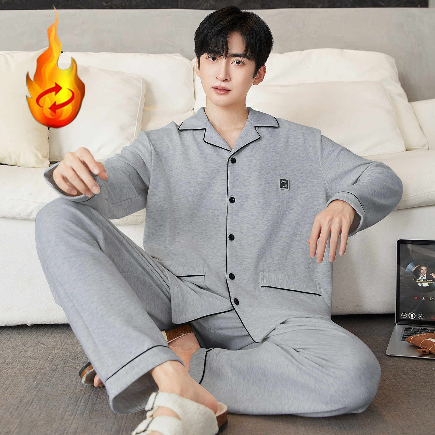Derong Men's Pajamas 2025 Autumn and Winter Cardigan Long Sleeve Pants Suit Thickened Warm Casual Casual Home Clothes