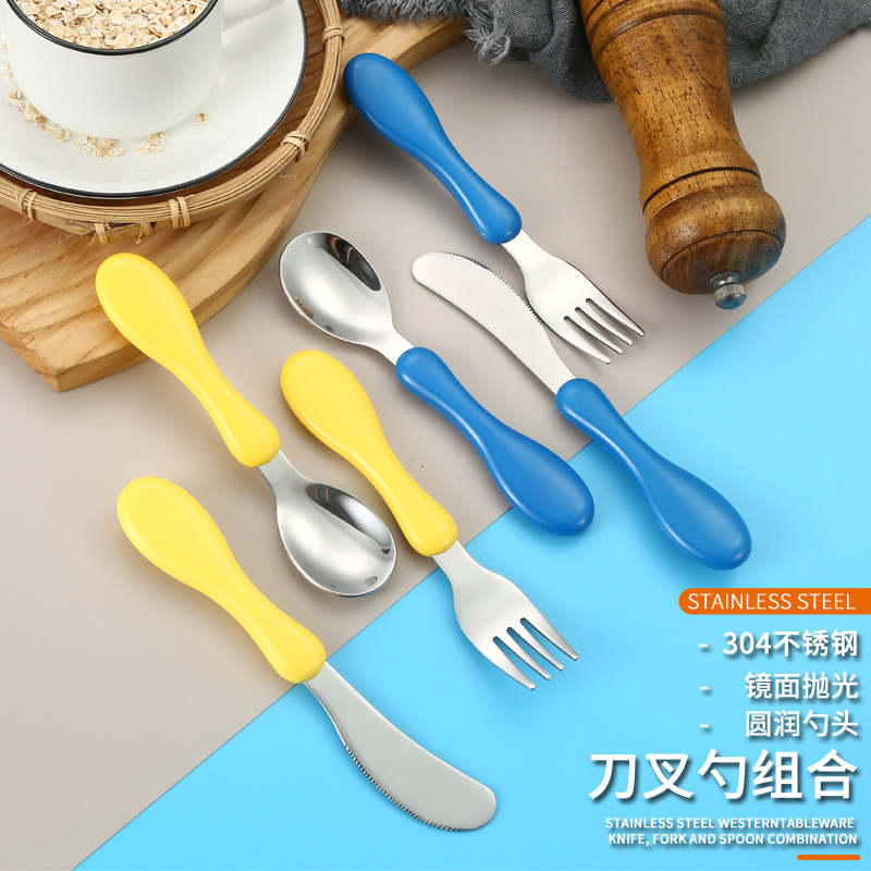 Children's tableware 304 stainless steel knife, fork and spoon training spoon food supplement Spoon soup spoon baby eating tableware gift suit