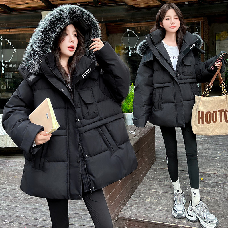Gran tamaño de invierno nuevo estilo de collar de lana de escolares de estilo coreano chaqueta de algodón suelta chaqueta de algodón gruesa de moda image 3