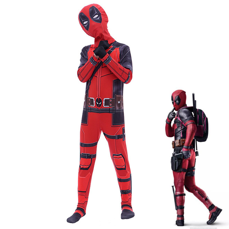 万圣节漫威Deadpool死侍连体紧身衣儿童成人cosplay服装表演套装