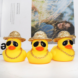 Factory straw hat yellow duck car ornaments helmet bamboo dragonfly woven straw hat local tyrant duck bicycle flash