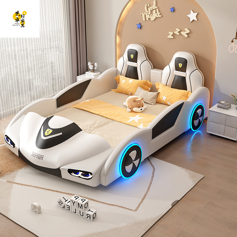 Children's Bed Boy Cartoon Car Bed Racing Car Double Bed 1.5m Small Apartment Solid Wood Single Bed Creative Storage