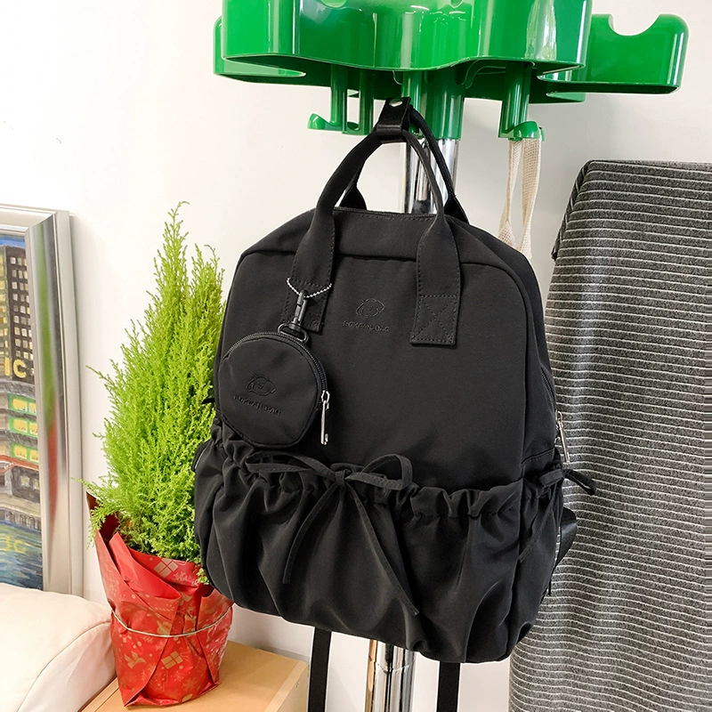 Japanese capacious backpack, shoulder bag, travel bag with bow, for students, drawstring