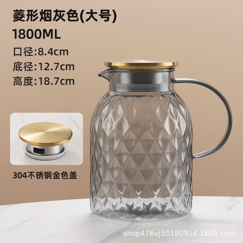 1800ML 그레이 쇼트 다이아몬드 주전자 - 304 골드 뚜껑