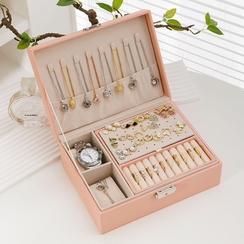 New Retro Jewelry Box Korean Style Necklace Watch Storage Box Multi-Layer Large Capacity Earrings Earrings Jewelry Box