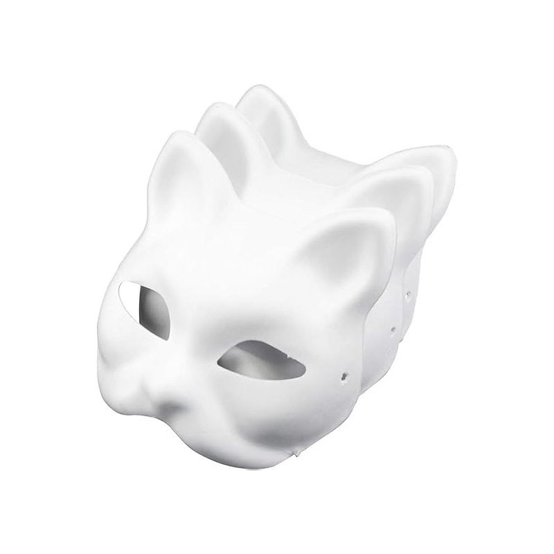 Máscara de cara de gato blanco de venta caliente de Amazon Máscara de pulpa Máscara de bricolaje en blanco Máscara de Halloween