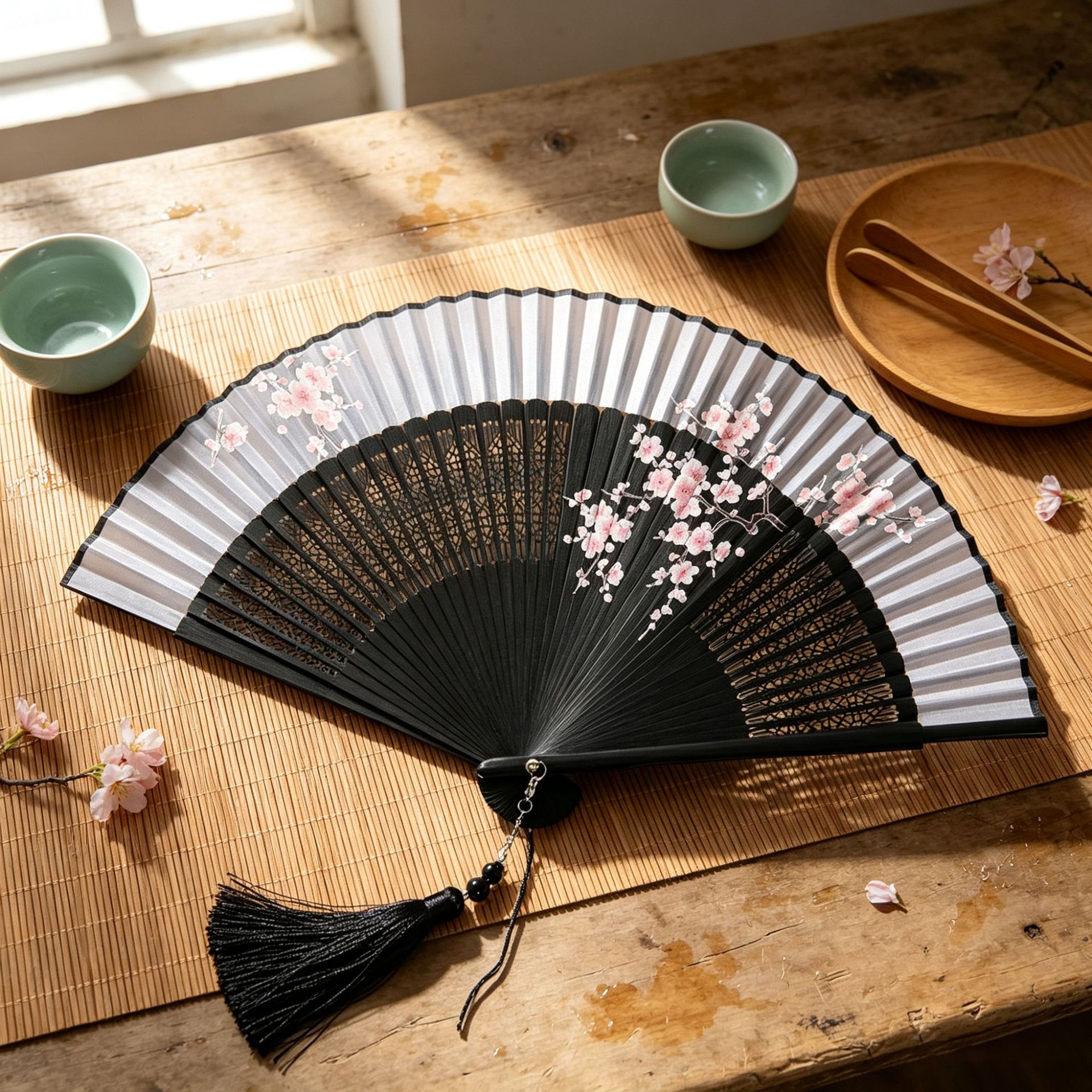 Ventilador de viento hecho a mano al por mayor de la fábrica ventilador plegable de estilo chino de las mujeres clásico Hanfu pintura en aerosol ventilador de bambú ventilador de la danza image 3