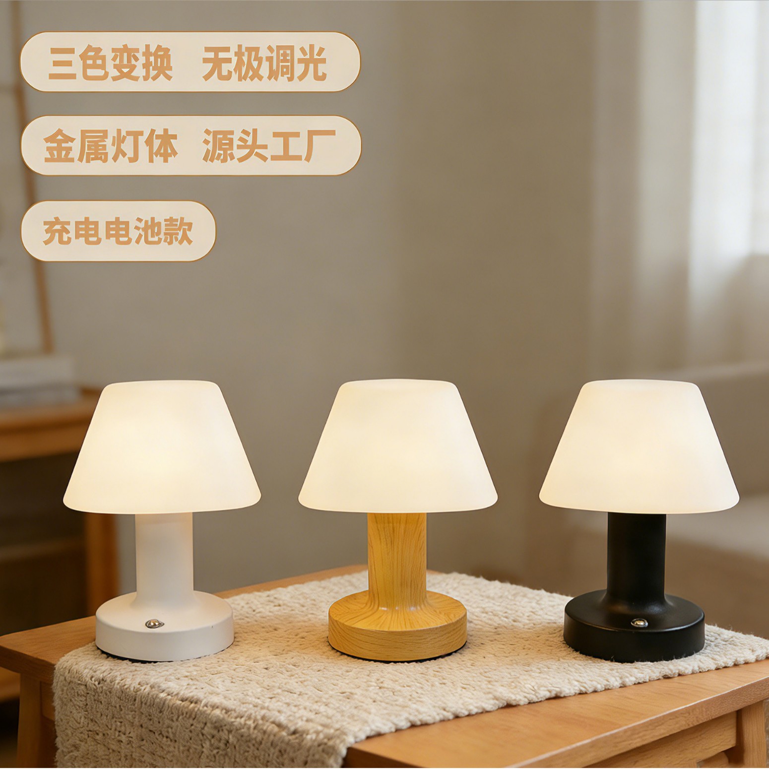 Amazon transfronteriza redonda creativa lámpara de hongo LED lámpara de escritorio USB lámpara de noche dormitorio lámpara de cabecera decorativa luz de atmósfera image 3