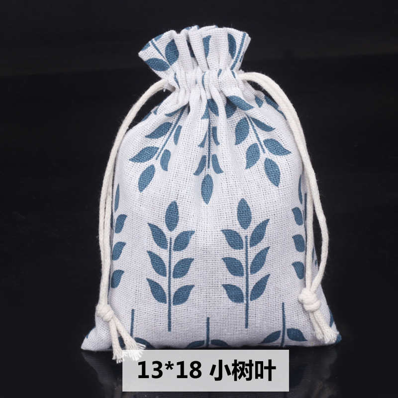 Ventas calientes de impresión de paquetes de cuerda de dibujo bolsas de impresión logotipo de lino bolsa de tela para el medio ambiente bolsa de almacenamiento de artículos 13 * 18