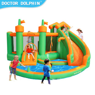 Doctor Dolphin's New Large Inflatable Trampoline Naughty Castle Children's Inflatable Castle Large Water Spray Slide Amusement Equipment