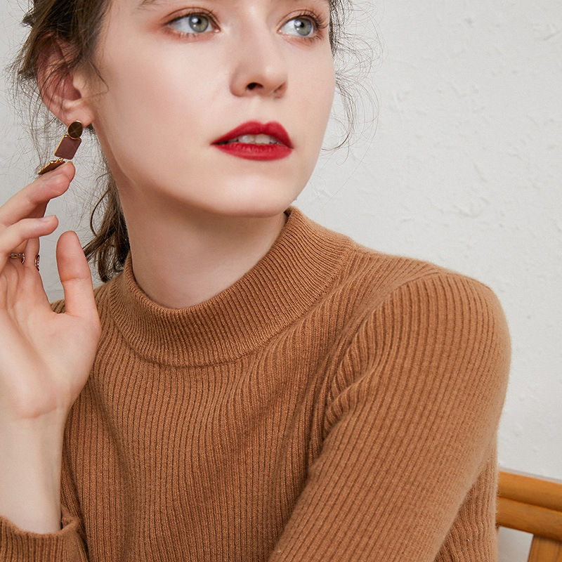 Basic Mock-High Collar Sweater Slim-Fit Sweater Women's Thickened Inner Drawdown Sweater for Autumn and Winter Mid-Collar Base Sweater