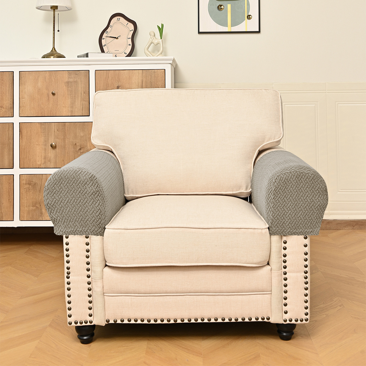 Amazon Jacquard transfronterizo T-striped sofá guantes antideslizantes toallas de sofá elásticas de color sólido universal