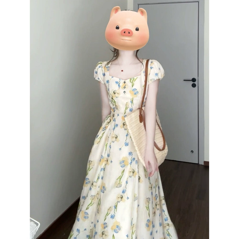 Женское летнее платье с французским цветочным принтом, новая модель 2025 года, популярный стиль для отдыха на море, длинное платье