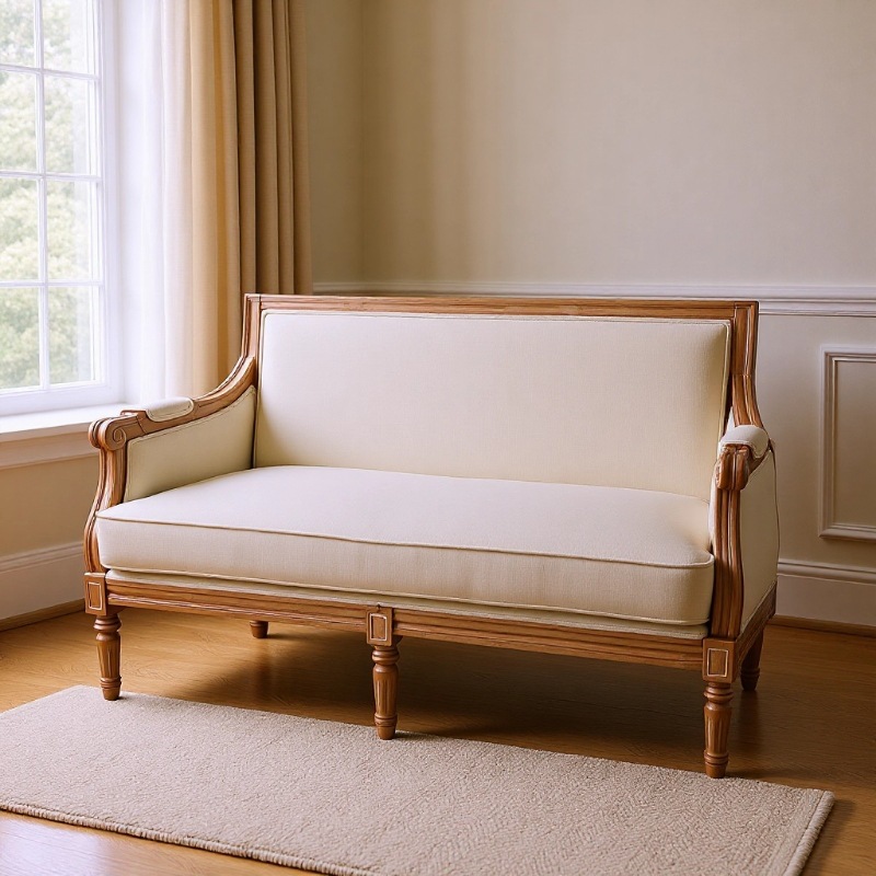 European-Style French Solid Wood Coffee Table and Sofa, American Retro Vintage Design for Villa, Hotel, and Home Use, Leisure Set, Light Luxury