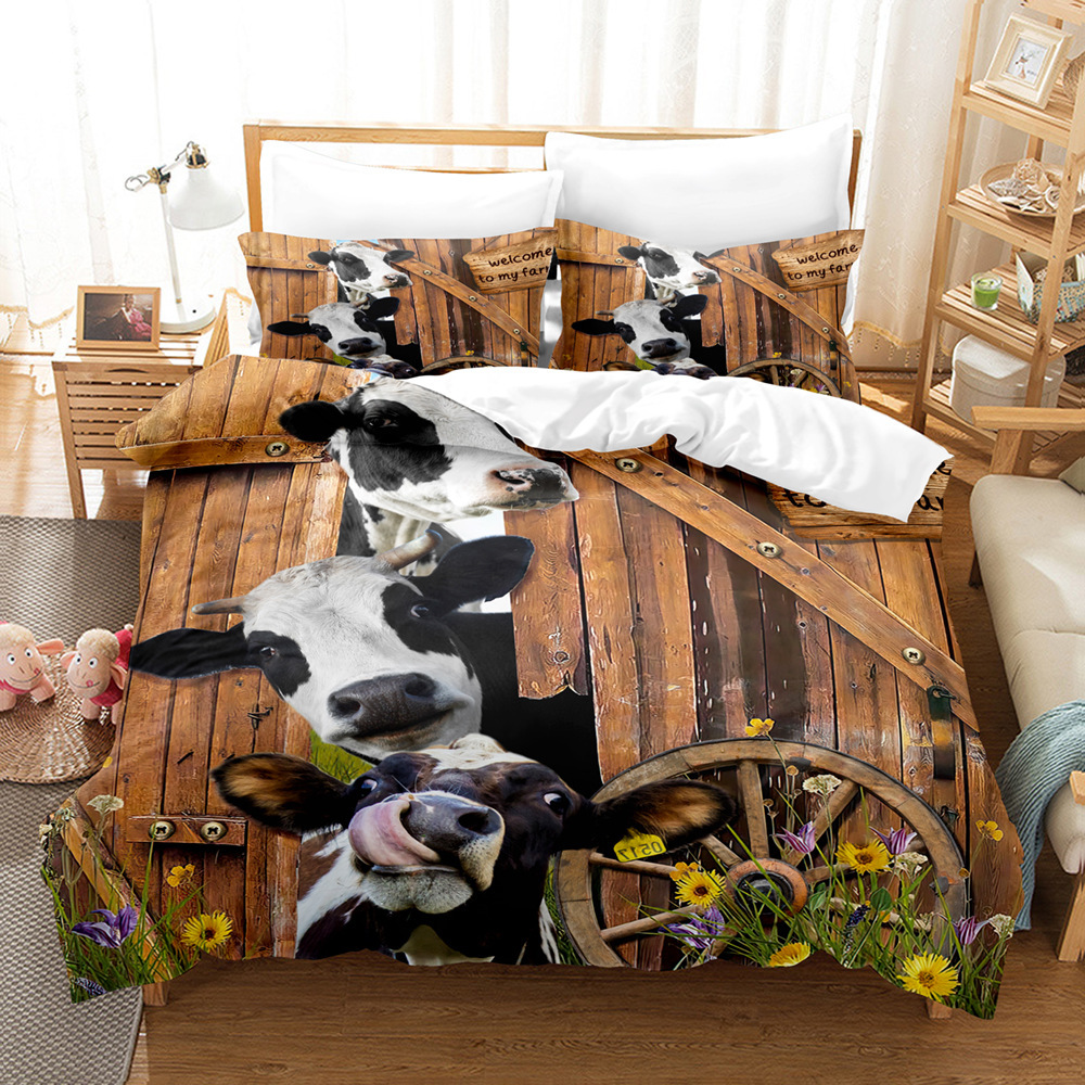 Serie de ganado 3D Impresión digital transfronteriza cubierta de edredón de comercio exterior conjunto de tres piezas conjunto de ropa de cama de cuatro piezas