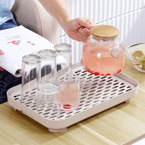Drainage Tray Double Layer Plastic Tea Tray Tea Table Fruit Water Cup Stand Rectangular Creative Home Use Bathroom Storage Rack