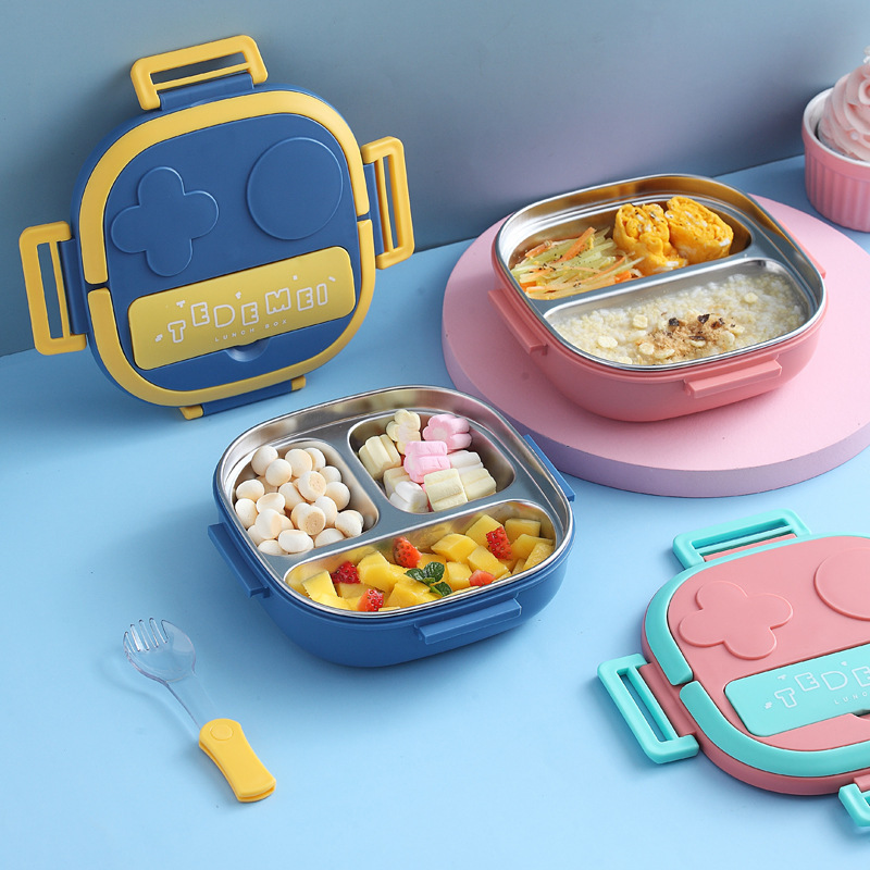 Cartoon Kidsren's Robot Shape 304 Stainless Steel Compartmented Lunch Box Baby Kindergarten Travel Lunch Box