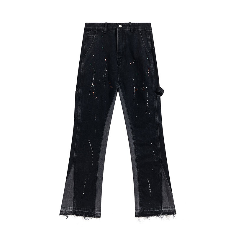 Cross-Border 2026 Summer New Style Splash-Ink Graffiti Micro-Flare Patchwork Ripped Casual Loose Versatile Jeans