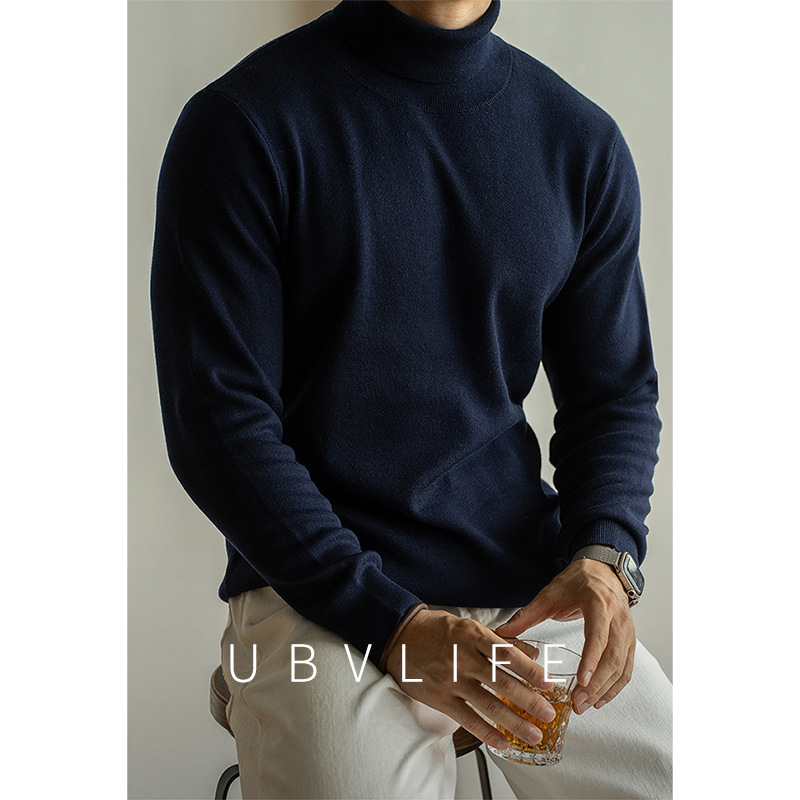 Old Money Style Mulberry Silk Blend 48-Gauge Turtleneck Sweater for Men, 2026 Spring New Thickened Casual Knitwear