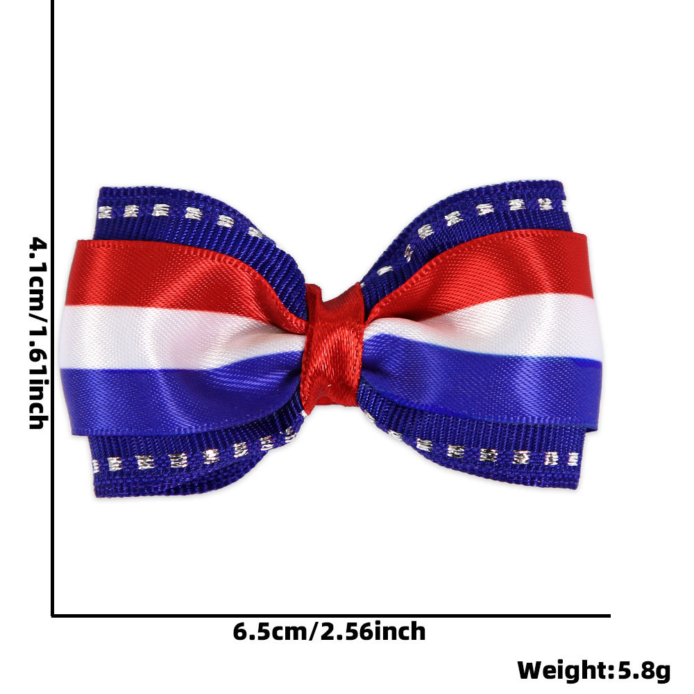 Nueva pinza para el cabello del Día de la Independencia de EE. UU., Clip lateral a rayas rojas, blancas y azules, accesorios para el cabello, estampado de estrellas y rayas femeninas, clip de pico de pato con lazo