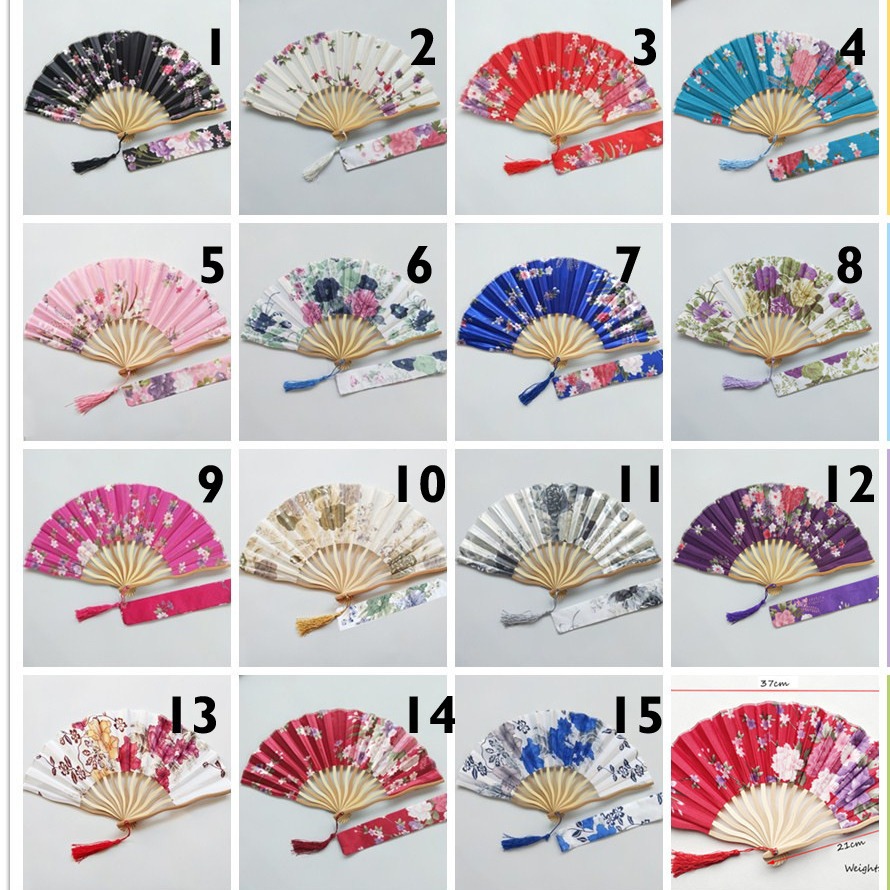 Transfronterizo de satén dragón ventilador más bolsa de ventilador S ventilador de hueso blanco cheongsam rendimiento dama ventilador 15 colores opcionales