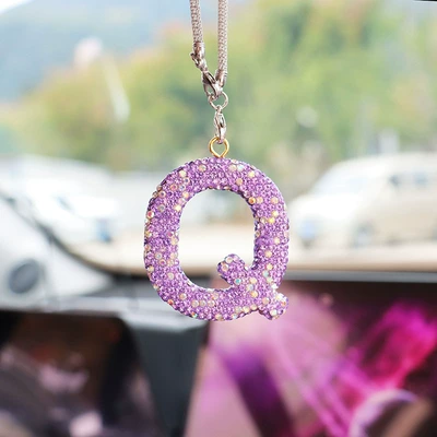 rhinestone car rearview mirror Car hanging - q-letter-car-pendant-lotus-purple