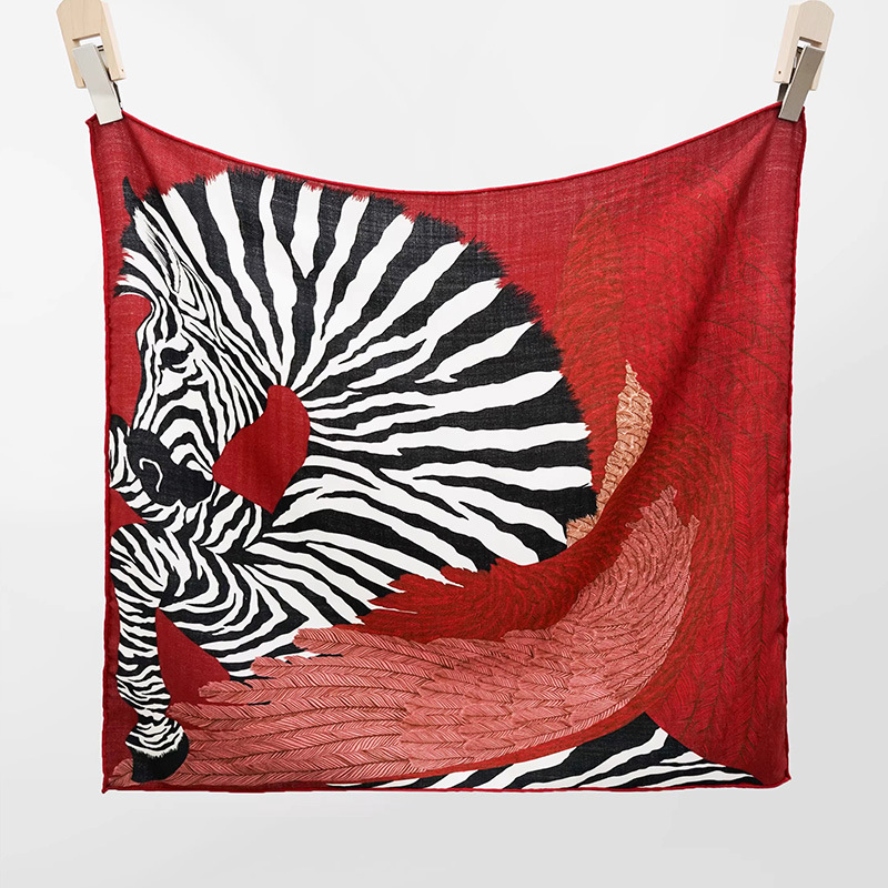 Paisley Classic 65cm Silk Wool Scarf Double-Sided Women's Luxury Winter Neck Square Scarf - Thumbnail 6