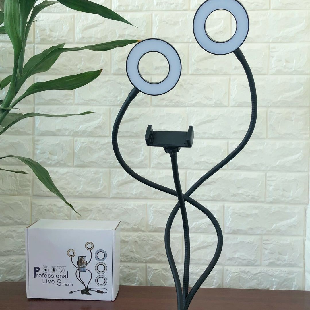 自拍美颜灯直播支架双灯头9cmLED补光灯USB夹子主播直播专用