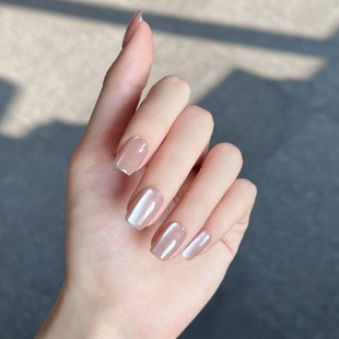 Ice-Clear Cat-Eye Wearable Nails Ins Style Manicure Patch Nail Patch Short Ballet Short t Pre-Made Nails 30 Pieces Factory Wholesale