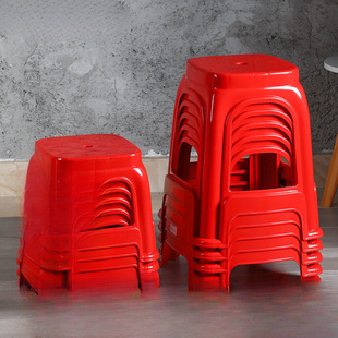 Plastic Stools Can Be Used as Chairs and Benches for Home Use. High Stools and Square Stools Are Wholesale Red Thickened into Rows of Plastic Stacking