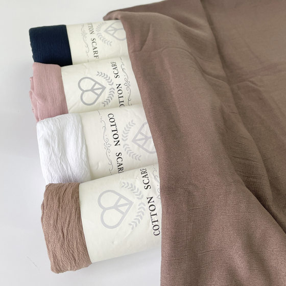 [strict selection] imitation cotton pleated solid color scarf women's scarf shawl cross-border breathable cotton elastic natural wrinkle