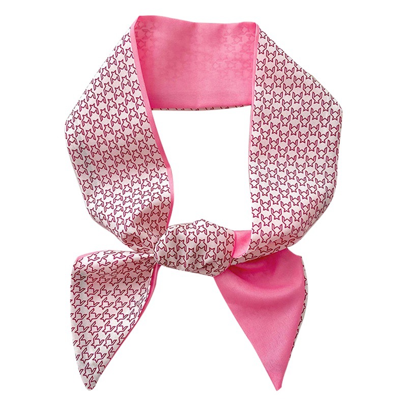 Rosa pequeña flor delgada estrecha bufanda de seda larga primavera y verano versátil pelo empate bolsa decorativa bufanda banda de pelo cinta tocado