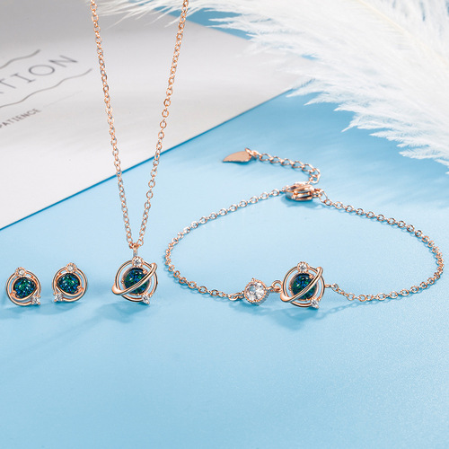 Custom Personalized Glass Dream Planet Set Earrings, Bracelet, Necklace Accessory Three-Piece Set Necklace Choker