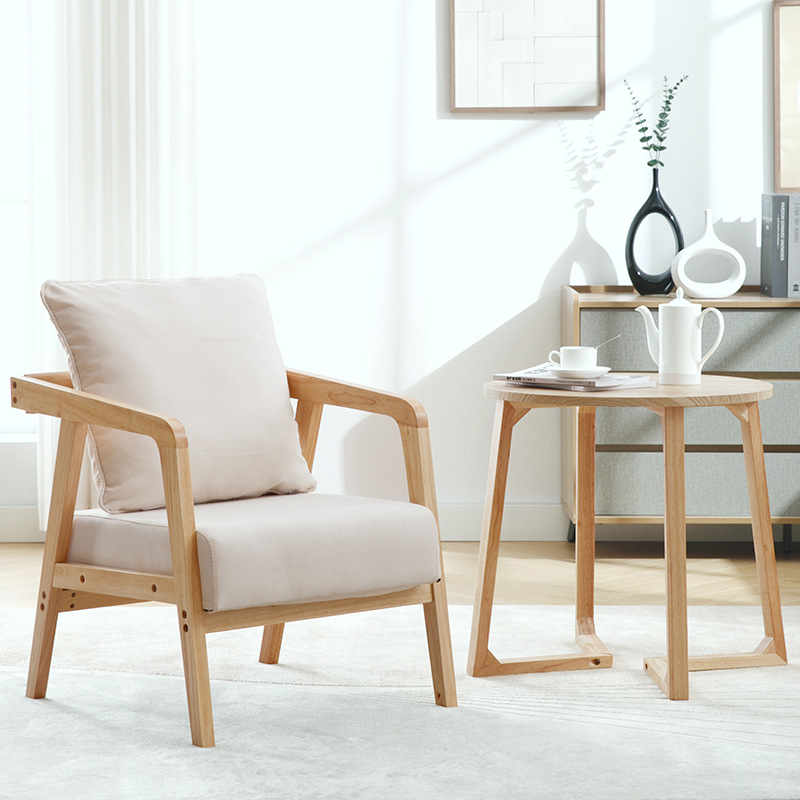 阳台布艺小户型单人位经济型北欧实木椅子现代简约整装日式沙发椅