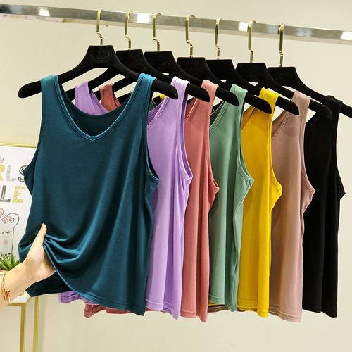 Modal V-neck Thin Vest Women's Summer Sleeveless T-shirt Loose Inner Top Versatile Solid Color Simple Bottoming Shirt