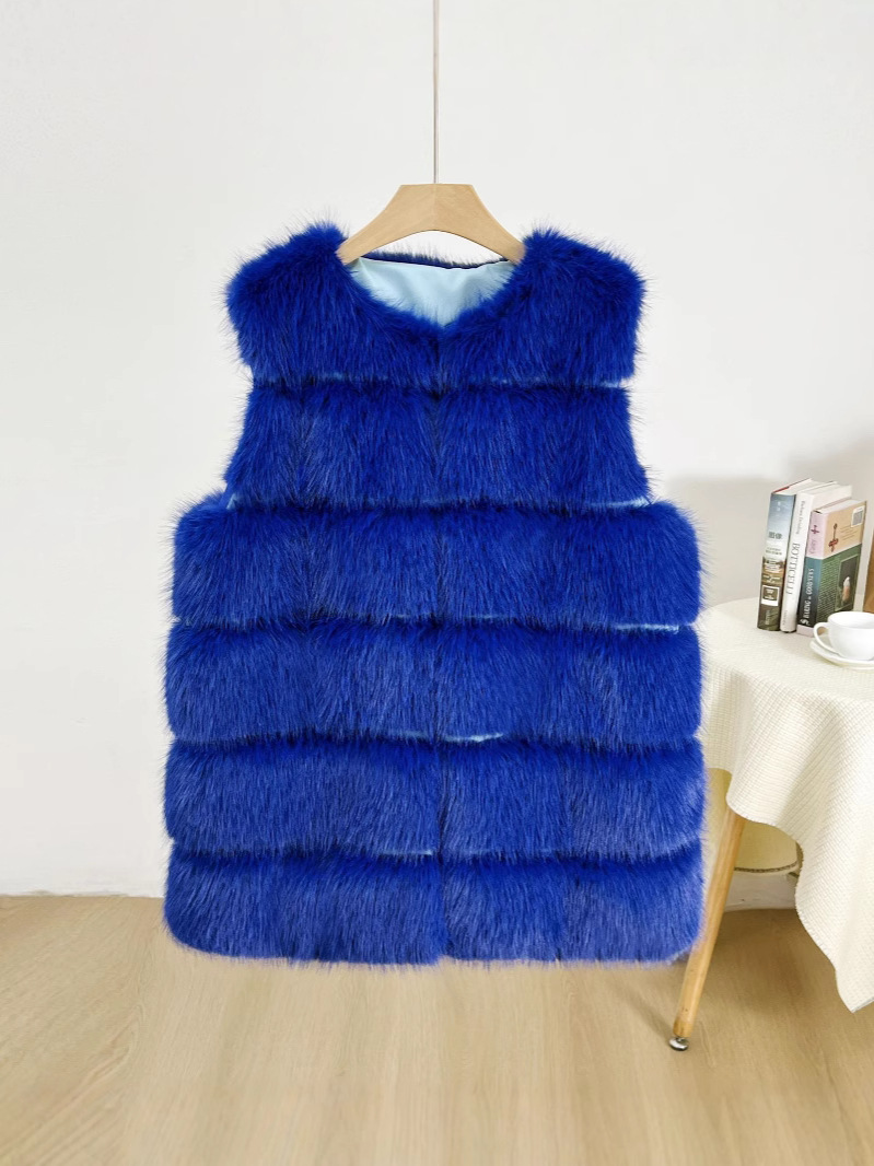 Clásico de seis puntas chaleco de conejo de pelo de zorro chaqueta larga al por mayor simple estilo exterior estilo