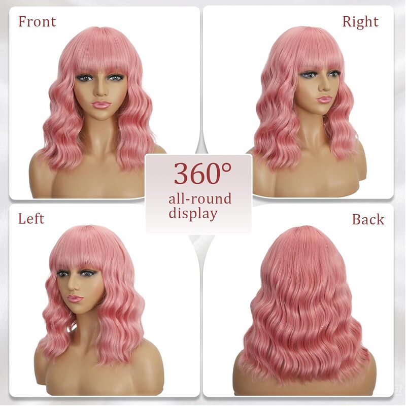 Amazon's Best-Selling Pink Bob Wig with Bangs for Women, Short Pastel Pink Wavy Wig Amazon's Best-Selling Pink Bob Wig with Bangs for Women, Short Pastel Pink Wavy Wig