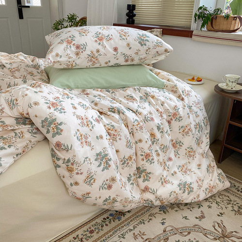 Ins Korean blog recommends four-piece pure cotton bedding set dormitory sheets and quilt cover three-piece bedding set