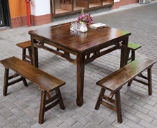 7K实木八仙桌子饭店商用四方桌凳面馆仿古中式正方形松木餐桌椅组