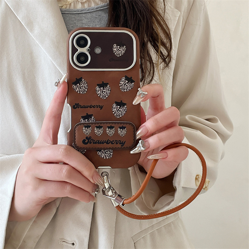 Ventana grande leopardo fresa para iPhone15promax niña Apple 14/16 simple funda para teléfono 13pro