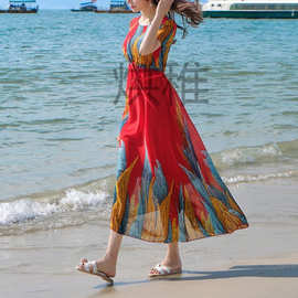 O甌5泰国连衣裙女巴厘岛三亚海边度假沙滩裙2024新款亚长裙仙