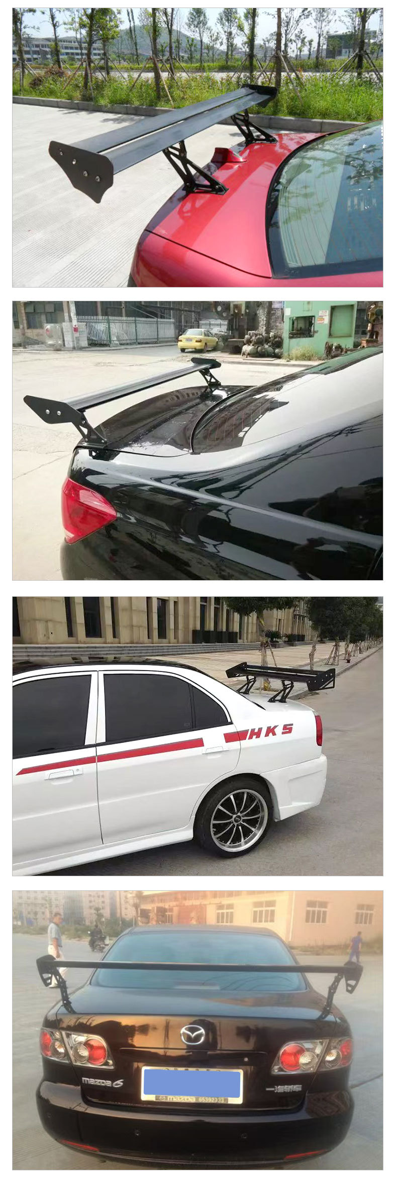 Car Rear Spoiler, No-Drill Installation, Large Rear Wing, Car Modification, Aluminum Alloy, Black Racing Universal Sedan Spoiler