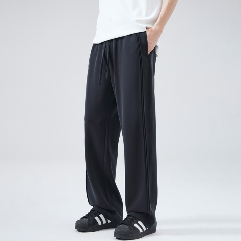 LKTM メンズ夏薄い Yaser アイスシルクカジュアルパンツメンズライト大人スタイルドレープワイドレッグ巾着ストレートパンツ|undefined