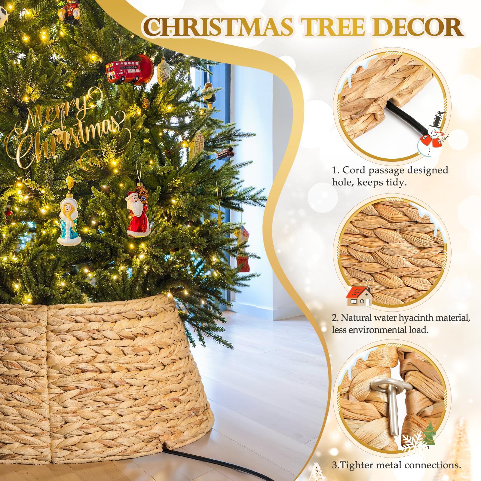 Fabricante de calabaza personalizada tejida de paja alrededor del árbol de Navidad desmontable tejido a mano falda decoración de vacaciones base del árbol de Navidad