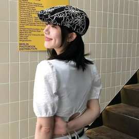 韩国ins博主同款复古花朵刺绣前进帽子女夏季街头显脸小画家帽潮