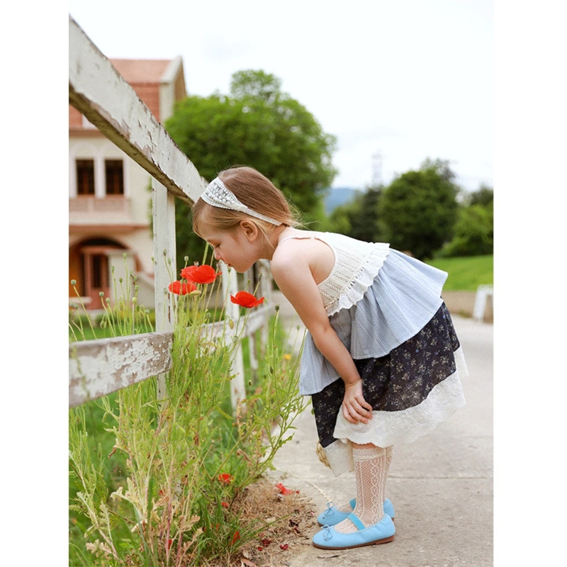 Qianqiu vestidos de cabina de chicas verano nuevos niños flores cortas pastel vestido de estilo de vacaciones