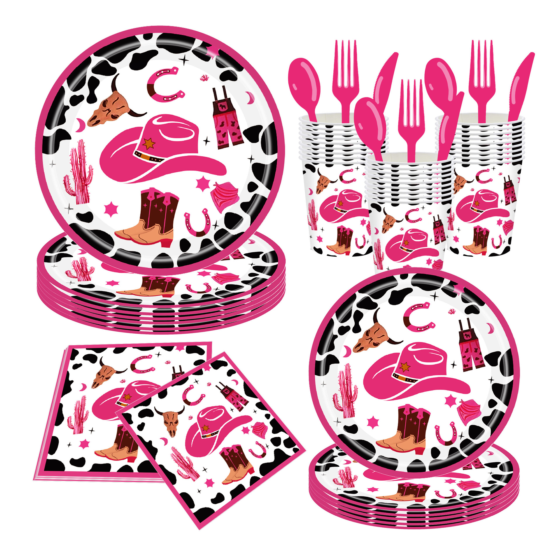 Bandeja de papel desechable transfronteriza denim rosa decoración de lugar de cumpleaños suministros de fiesta bandeja de papel juego de vajilla desechable