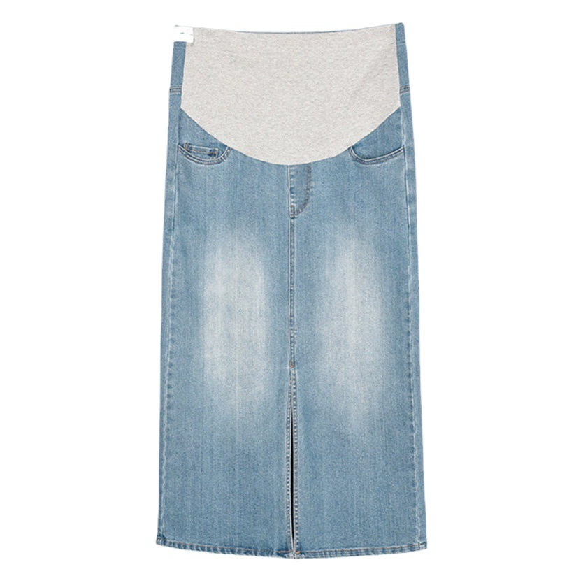 Джинсовая юбка для беременных больших размеров, Высококачественная эластичная весенне-осенне-летняя модная сетка, красная юбка для беременных с высокой талией и разрезом