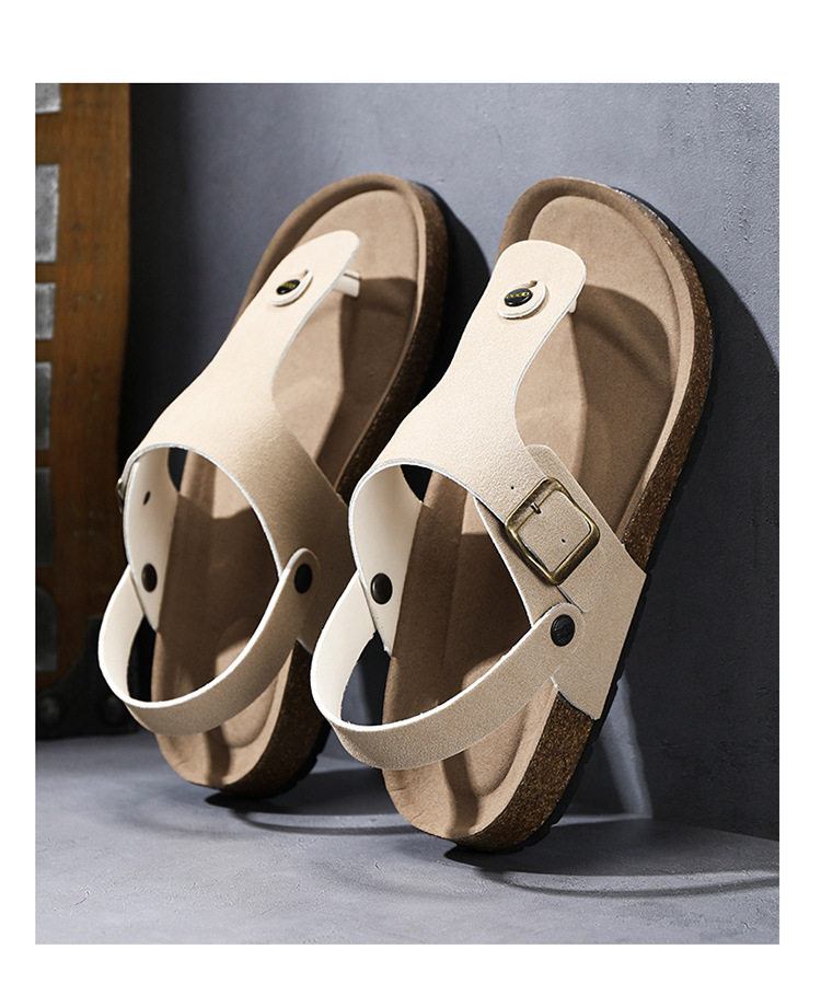 Dép sandal nam quai ngang kẹp chân đế gỗ phong cách Birken, thoáng khí đi biển — Màu đen, Nâu vàng, Trắng be chi tiết 17